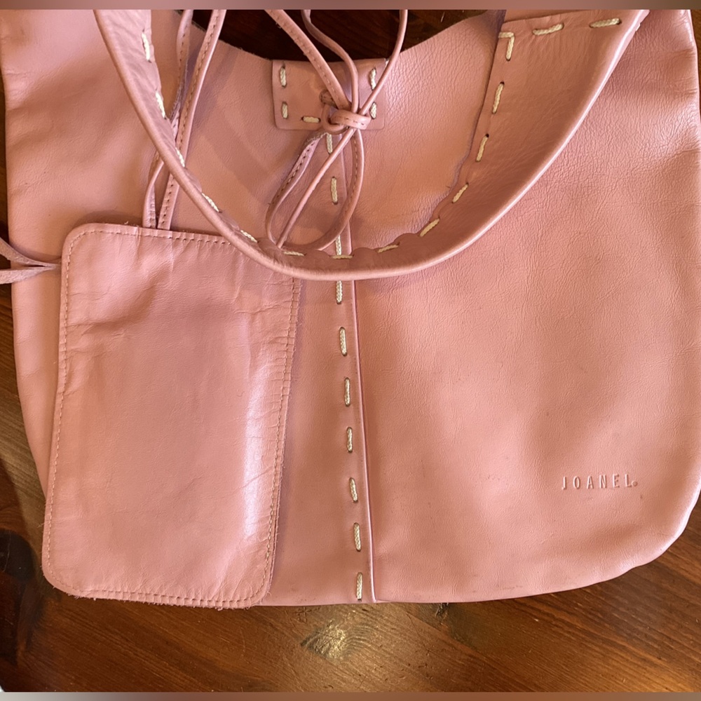 Y2K Pink Leather Bag with matching (attached) wallet, Joanel - Picture 5 of 13